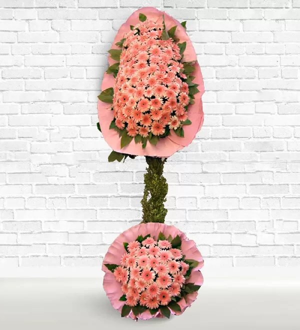 Pembe Çift Katlı Ayaklı Sepet Çelenk