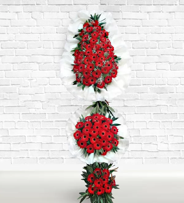 Kırmızı Üç Katlı Ayaklı Sepet Çelenk