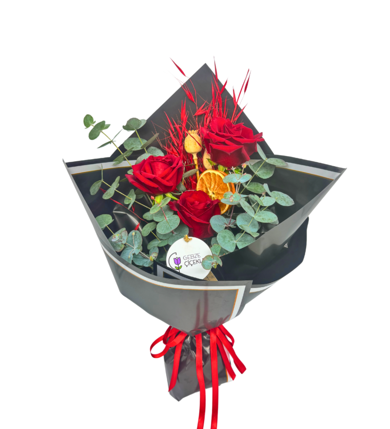 Minimalist 3 Kırmızı Gül Buketi