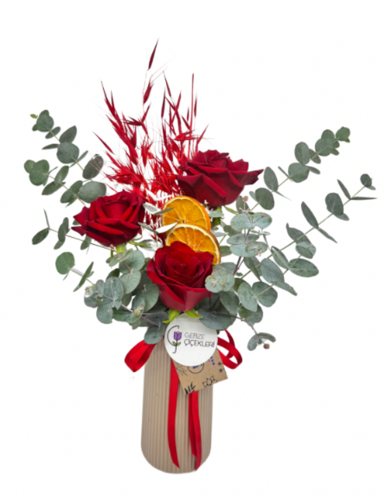 Brown Vazoda 3 Kırmızı Gül