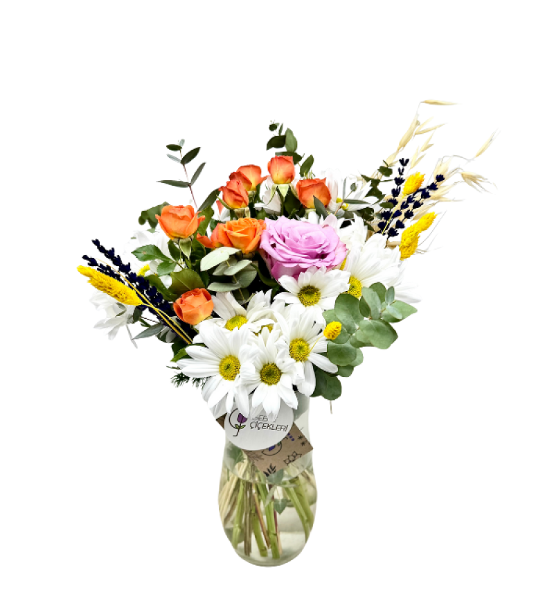 Orange Daisy Vazoda Papatya & Çardak Güller