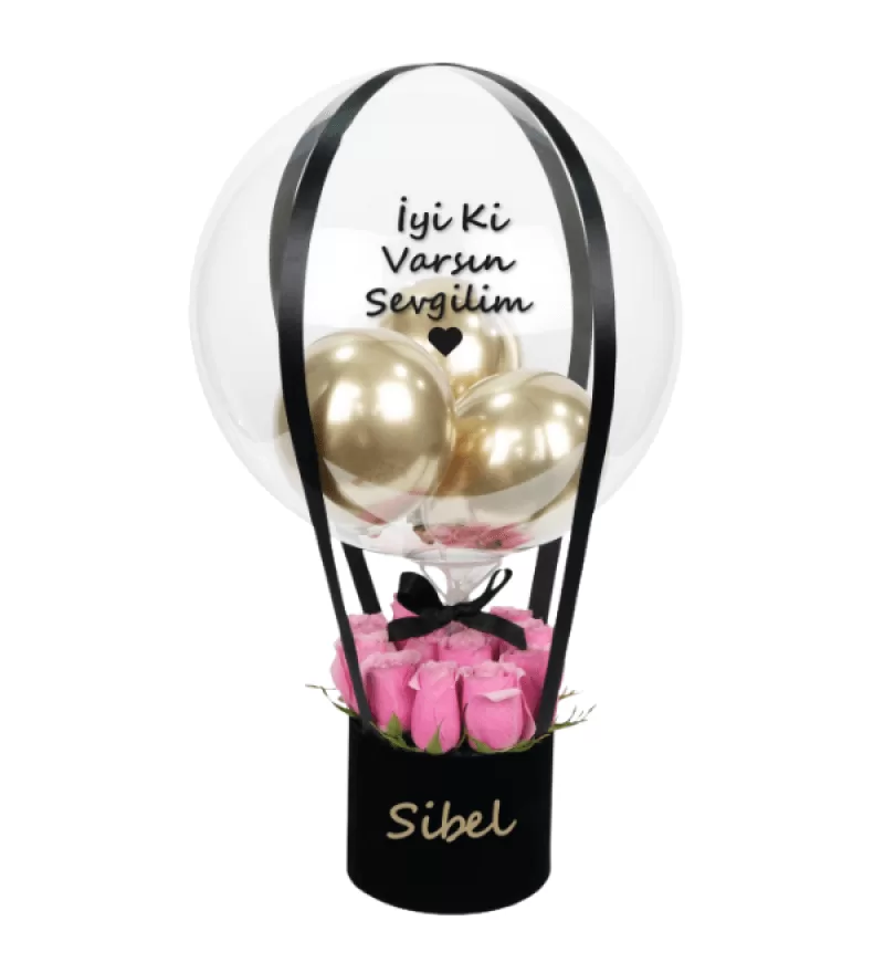 Pembe Canlı Güller Balon Kutusu