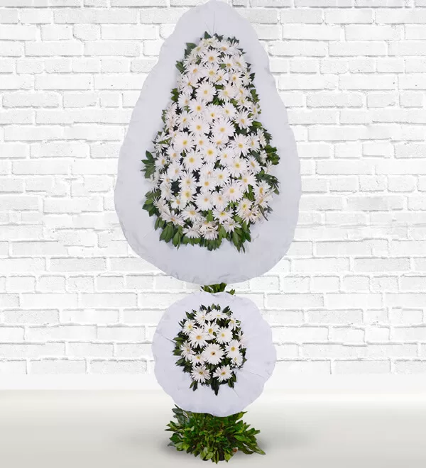 Beyaz İki Katlı Ayaklı Sepet Çelenk