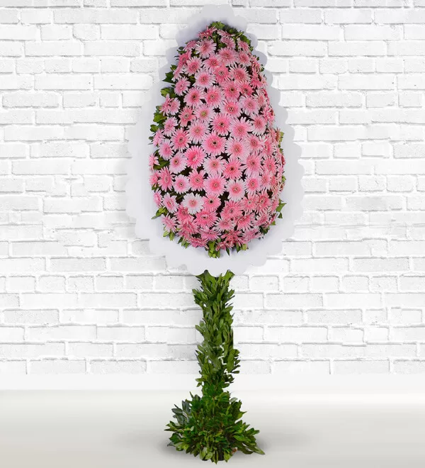 Düğüne Çelenk Pembe Gerbera Sepeti