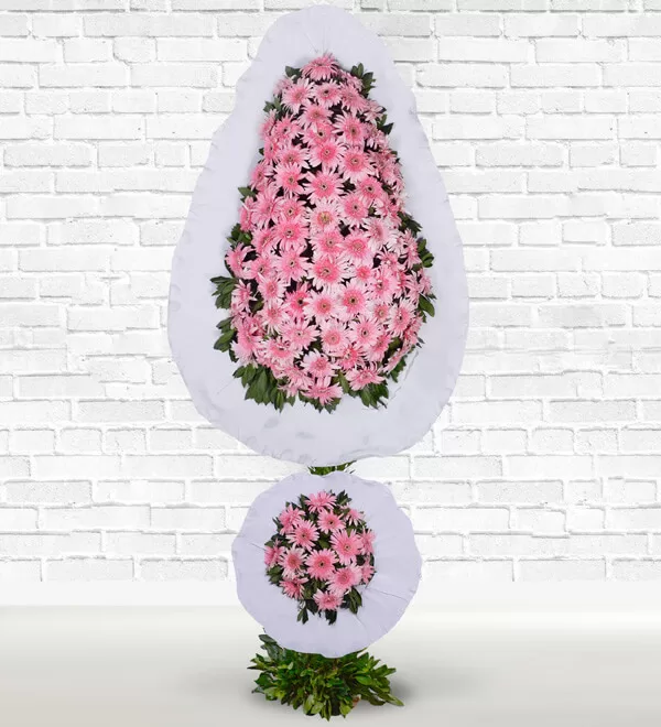 Çift Katlı Pembe Gerbera Sepeti Çelenk